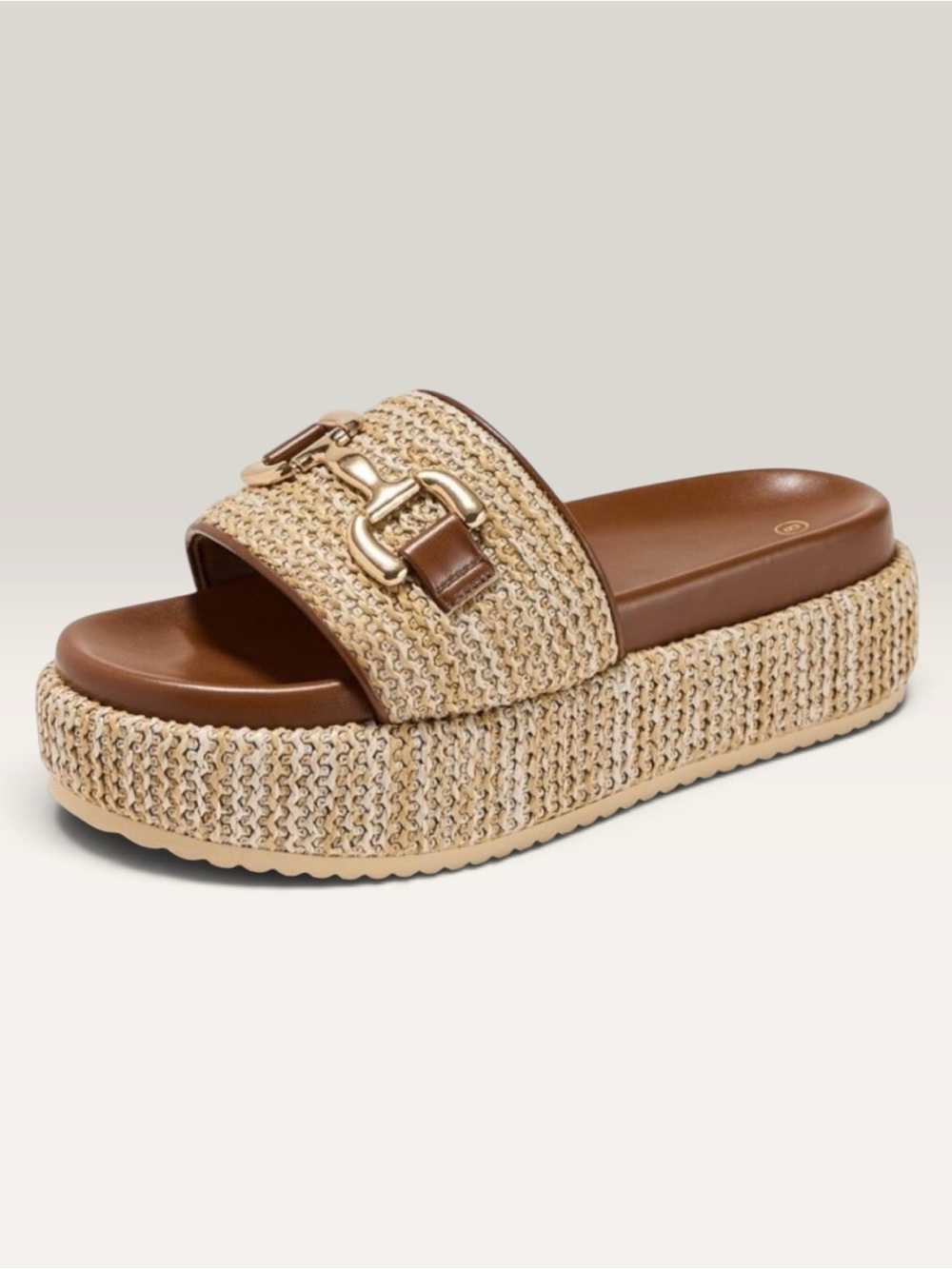 Raffia Platform Espadrilles Size 10 NEW Women’s Brown Woven Sandals Gold Buckle